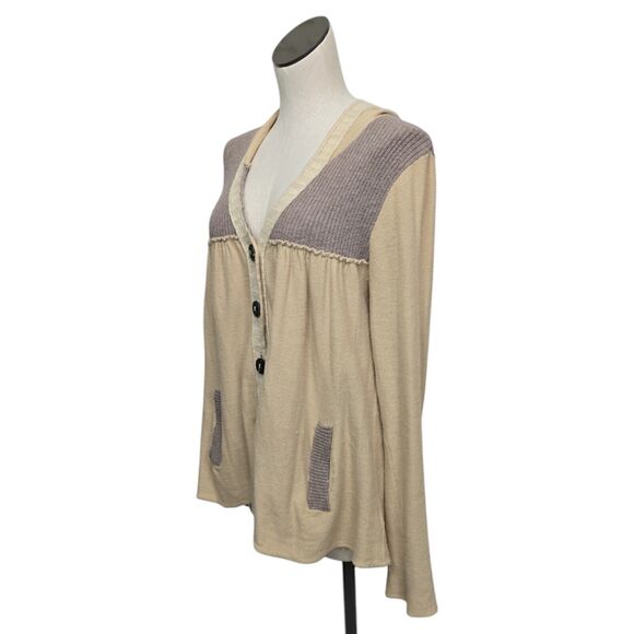 Free People‎ Peasant Cardigan Sweater Size Small Beige Brown Button Up Bohemian - Picture 9 of 11